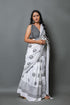 White Moon Block Print Mul Cotton Saree with Blouse Piece