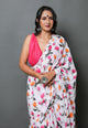 White Rose Print Mul Cotton Saree with Blouse Piece