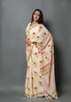 Cream Hand Block Butta Print Mul Cotton Saree with Blouse Piece