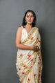 Cream Hand Block Butta Print Mul Cotton Saree with Blouse Piece