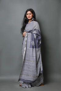 Lead Block Butta Print Linen Saree with Blouse Piece