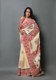 Cream & Maroon Hand Block Butta Print Mul Cotton Saree with Blouse Piece