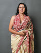 Cream & Maroon Hand Block Butta Print Mul Cotton Saree with Blouse Piece