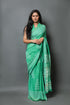 Green Block Butta Print Linen Saree with Blouse Piece