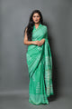 Green Block Butta Print Linen Saree with Blouse Piece