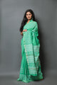 Green Block Butta Print Linen Saree with Blouse Piece