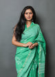 Green Block Butta Print Linen Saree with Blouse Piece