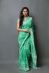 Green Block Print Linen Saree with Blouse Piece
