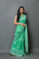 Green Block Print Linen Saree with Blouse Piece