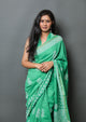Green Block Print Linen Saree with Blouse Piece