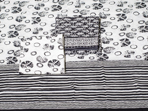 Black & White Tree Block Butti Print Cotton Unstitched Dress Material