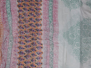Peach Block Butti Print Cotton Salwar Suit Material