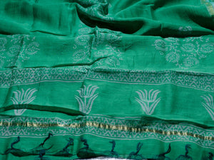 Rama Green Tulip Block Butta Chanderi Salwar Suit Material
