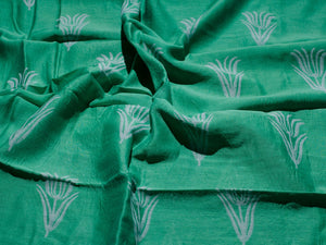 Rama Green Tulip Block Butta Chanderi Salwar Suit Material