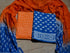 Blue & Orange Block Butti Print Cotton Salwar Kurta Set Material
