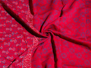 Red & Blue Block Butti Print Chanderi Suit Material