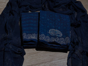Blue Napthol Pasely Block Print Cotton Salwar Suit Material