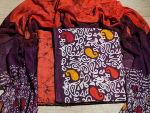 Burgundy Batik Block Print Cotton salwar Kurta Set Material