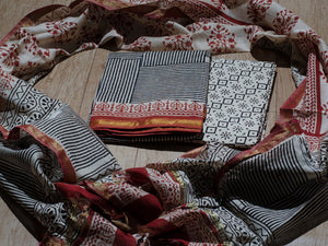 Beige Lining Print Chanderi Suit Material