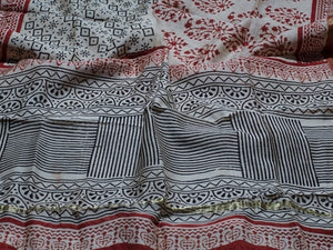 Beige Lining Print Chanderi Suit Material