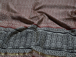 Black jaal block print Chanderi suit material
