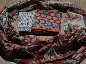 Ivory block butta print Chanderi suit material