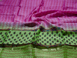 Lime block butti print Chanderi Suit Material