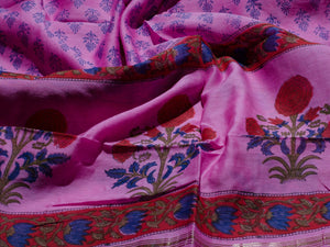 Pink mugal block butta print Chanderi Suit Material