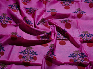 Pink mugal block butta print Chanderi Suit Material