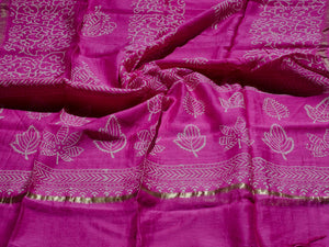 Magenta Leaf Block Print Chanderi Salwar Suit Material