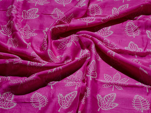 Magenta Leaf Block Print Chanderi Salwar Suit Material