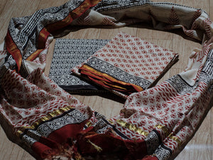 Chevron Sanganeri block butti print suit material