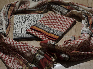 Chevron Sanganeri block butti print suit material
