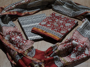 Ivory Jaal Block Handprint Chanderi Suit Material
