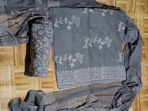 Grey Block Butta Print Cotton Salwar Suit Set Material
