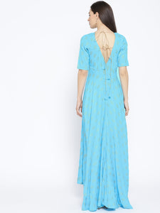Turquoise Golden Butti Print Dress