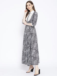 Black Batik Print Collar Dress