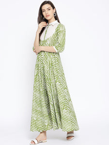 Green Batik Print Collar Dress