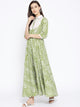 Green Batik Print Collar Dress