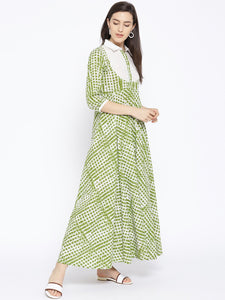 Green Batik Print Collar Dress