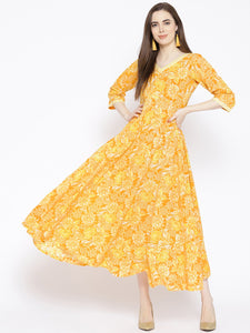 Mustard Floral Block Print Dress