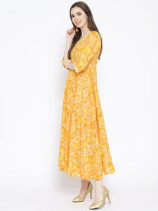 Mustard Floral Block Print Dress