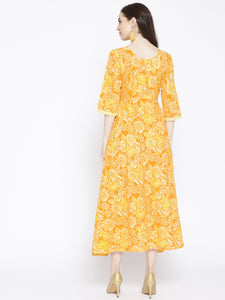 Mustard Floral Block Print Dress