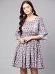 Grey Block Butti Print Short Dress