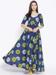 Blue Flower Block Print Dress