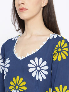 Blue Flower Block Print Dress