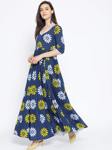 Blue Flower Block Print Dress