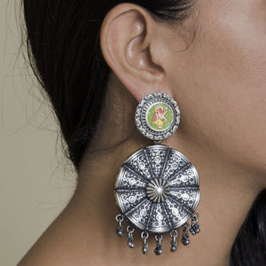 Ganesha painting motif Silver Tribal Handcrafted Earings