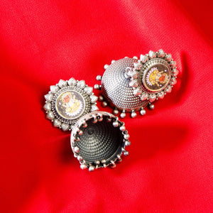 Ganesha Motif Painting Silver Handcrafted Jhumaki Earing