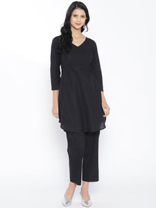 Black Solid Cotton Twin Set